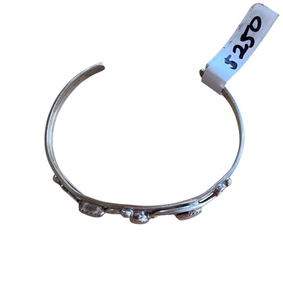 Native American Sterling Silver & Moonstone Cuff Bracelet With Swirl Design - Picture 2 of 14